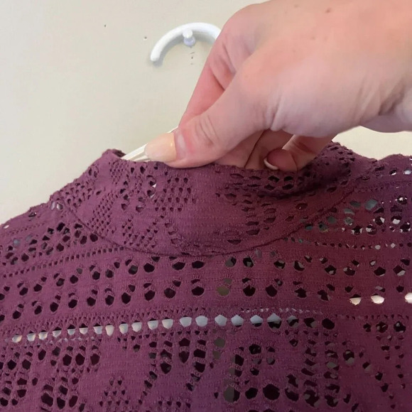 Free People Beach Women Purple A Line Dress S Short Sleeve Lace Floral Mock Neck - Picture 5 of 12